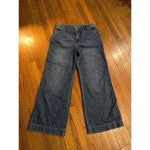 EUC M Jeans Maurices Womens HiGH Rise Med Wash Wide Leg 14 LONG Denim Jeans